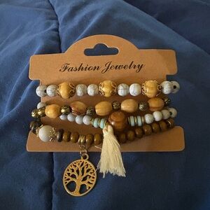 Bohemian Beaded Bracelet Set with Gold Tree Charm